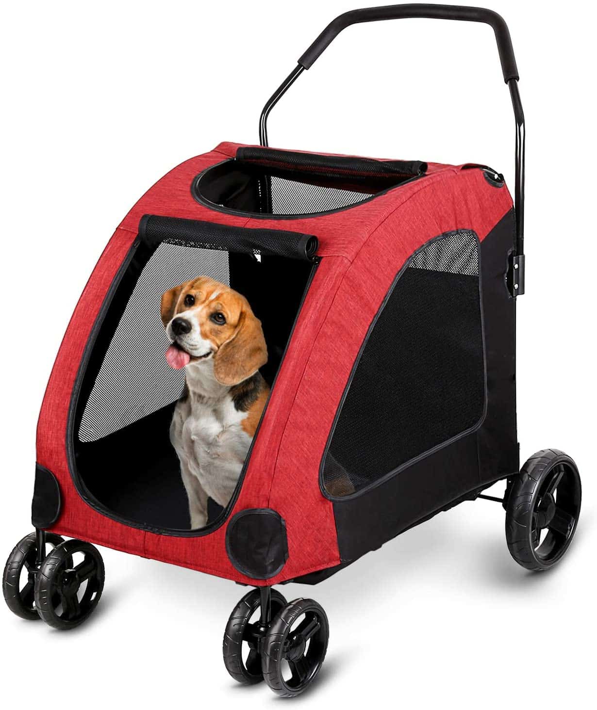 Poussette Pour Chien Pliable 4 Roues - Avec Hublot Aéré Et Freins - 75x49x94 Cm - Pour Petits Et Moyens Chiens/chats - Noir