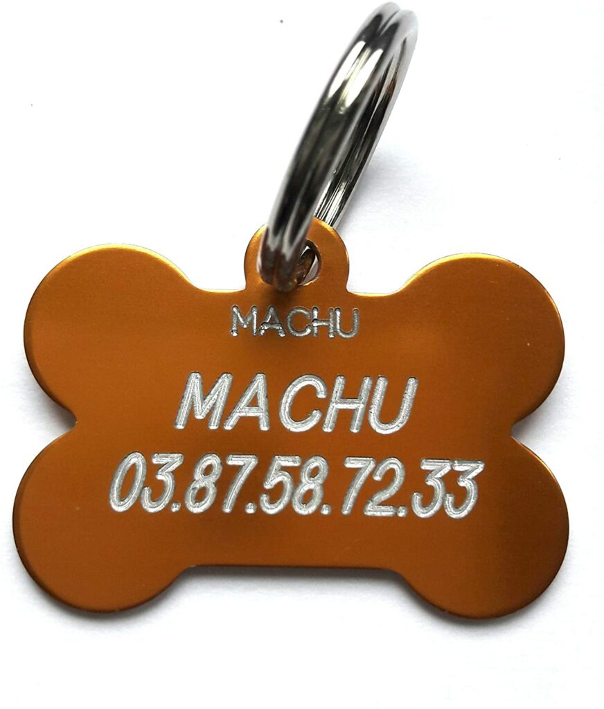MACHU Médaille chien os avec gravure en cadeau